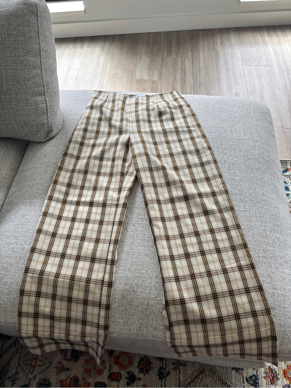 Princess Polly Plaid Chinos in Cream & Brown